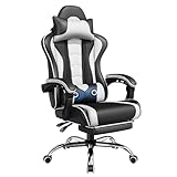 Yaheetech Gaming Stuhl Ergonomischer Gamer Stuhl mit Massagefunktion Computerstuhl mit Fußstütze Bürostuhl 90-135° Rückenlehne verstellbar Gaming Sessel PC Stuhl Weiß