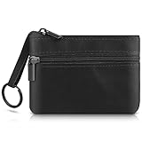 Amaxiu Herren Geldbörse aus echtem Leder mit Reißverschluss, Münzfach aus Rindsleder mit Reißverschluss und Schlüsselanhänger Wallets Kleingeldhalter Münz Organizer für Herren (Schwarz)