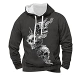 Generisch Kapuzenpulli Herren Casual Pullover Sweatshirt Bequem Leicht Straßenmode Kapuzenjacke Mit Adjustierbarer Passform Kapuzenpullover mit Totenkopf-Print für Herren Retro-Grafik-Hoodie