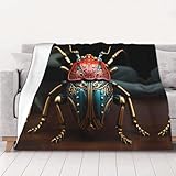 WZYCWB Bedruckte Flanelldecke mit buntem Käfer, 127 x 101,6 cm, 76,2–203,2 cm. Eine warme Decke für den Herbst und Zuhause und eine tragbare Reisedecke.