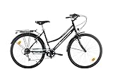 Multibrand Distribution Probike 26 Zoll City Fahrrad Urban Cityräd 6-Gang Damen, Herren, Mädchen, geeignet ab 155 cm - 175 cm (Schwarz glänzend)