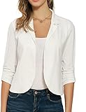 GRACE KARIN Damen Casual Cropped Blazerjacke 3/4 Ärmel Offene Gestrickt Blazer kurz Leicht Jacke Business Mantel Strickjacke Cardigan S Weiß CL1225S22-01