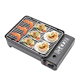 Tragbarer Camping Grill Gasherd, Butan Grillkocher, Outdoor Gaskocher Camping Kocher Aluminium Tischgrill Gas Herd mit Grillplatte für Picknick, Schwarz