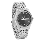 HERCHR Quartz Uhr, kommerzielles Dual Date Stylish Classic Quartz Edelstahl Uhr Luminous Handgelenk Dekoration Accessoire für Hochzeitsgeschäftsparty (Silbergurt schwarzes Zifferblatt)