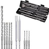 Topolenashop SDS Plus 10 Stück Meißel für Schlagbohrer, für Beton, Ziegel, Mauerwerk, Marmor, Granit - inklusive Tasche VHT02599