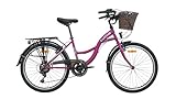 LUCHS 24' 26' 28' Zoll Feline Citybike mit Rattankorb – Hollandrad 21 Gang, Kinderfahrrad, Mädchenfahrrad & Damenfahrrad (24' Zoll (7Gang), Fuchsia (Lila))