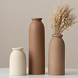 25 cm, Keramik Vasen Set 3er, Kleine Blumenvasen für Dekor, Orange, Gelb, Weiß (Earth Tone L)