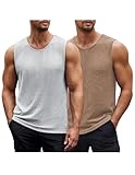 COOFANDY Muskelshirt Tank Tops Unterhemd Fitness Unterhemden Herren Sport 2 Pack Ärmelloses Funktionsunterhemd Hellgrau/Khaki L