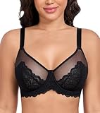 DotVol Damen Große Größen Spitze Sheer Bügel Ungepolster Jeden Tag Minimizer BH(Schwarz, 85D)