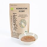 HeldenPilz® | Organic Kombucha Scoby | WACHSTUMSSTARKER TEEPILZ + Ansatzflüssigkeit + Geschenk | Herstellung bis 6 Liter | 100% Natürlich Bio nachhaltig und plastikfrei verpackt