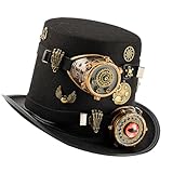 ZEPFJHE Punk-Zylinderhut für Partys, Metallbrillen, befestigte Filzkappen, Kostüm-Dekorationen, Halloween, Piraten-Zubehör für Rollenspiele, Unisex, Zylinderhut