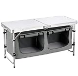 WOLTU faltbar Campingschrank Alu Campingtisch Höhenverstellbar mit Stauraum, Outdoor Campingmöbel Klapptisch Gartentisch für Picknick Strand im Freien, Weiß+Grau, CPT8139wgr