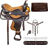 RAJ INTERNATIONAL Classic Barrel Racing handgefertigter Western-Sattel aus Synthetik, leicht, hoher Kantel, Rennsattel, Trail-Tack, Reitsport-Sattel, alle Zubehörteile, Größe: 38,1 cm Sitz