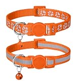 Taglory Reflektierend Katzenhalsband mit Sicherheitsverschluss und Glöckchen, 2-Stück Verstellbar Halsband Katze Kitten, 19-32cm Orange