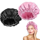 2 Stück Satin Damen Duschhaube Wasserdichte Haarhaube für Frauen Mädchen Elastische Wiederverwendbar Shower Cap für Baden Spa Salon Makeup