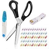 Nähzubehör für Nähmaschine mit Zickzackschere Stoff Profi: 60 Nähklammern, Stoffschere Zickzack Scharf, V-förmige Fadenschere, 2m Schneidermaßband für Kraft, Handwerk, Hobby Schneiden