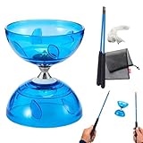 PLLYPE Diabolo Freiläufer mit Kugellager, Dreifache Lagerung Set, mit Ersatzseil 10m, Stange, Netzbeutel, für Kinder & Erwachsene, Anfänger & Profis, Blau