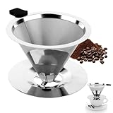 TNEDFOD Kaffeefilter, Wiederverwendbar, 800 Maschen, Edelstahl, Silber, für manuelle Kaffeezubereitung
