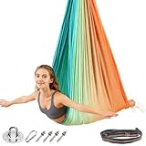 Aerial Yoga Hängematte Set, Aerial Yoga Swing Air Fliegen, Nestschaukel, Schaukel Hammock Swing 200 Kg Max. Tragfähigkeit Mit Beschläge, Anti-Gravity-Übungen(Orange Grün,150x280CM)