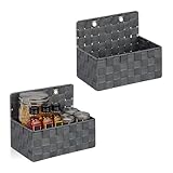 Relaxdays Aufbewahrungskorb hängend, 2er Set, Hängekorb in Flechtoptik, Bad, Flur, Wandkorb HBT 20 x 25 x 16,5 cm, grau