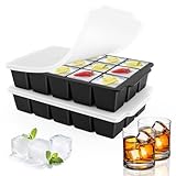 AWAMRWA Eiswürfelbehälter mit Deckel, 2er-Pack Ice Cube Tray, Eiswürfelform Silikon, 3.5x2.5cm für Cocktails Whisky Wein Obst Fruchtpürees Eiscreme Eistee