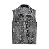 Stichschutzweste Herren, Jeansweste Herren Grau Ärmellos Jeans Weste Für Männer Sommer Sommerweste Herrenwesten Kurze Denim Tears Dünne Trachtenweste Arbeitsweste Cowboy Vintage Gilet, XXL