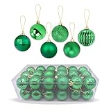 Zueyen 36er-Pack Weihnachtskugeln Dekoration, Christbaumkugeln zum Aufhängen, bruchsichere Kugeln, glänzend und glitzernd mit Aufhängeöse für Weihnachtsbaum, Hochzeit, Party, Urlaub (Grün)