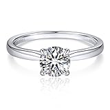 MomentWish Verlobungsring Damen, 1 Karat Solitär 925 Sterling Silber Moissainte Ringe D Farbe VVS1 Muttertagsgeschenk mit Geschenkbox Gra Zertifikat-Größe50