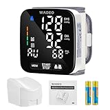 WADEO Digitales Blutdruckmessgerät am Handgelenk, Ansage in 5 Sprachen, Arrhythmieerkennung, Tragbares Blutdruckmessgerät für Heim und unterwegs, 2 x 99 Speicher, mit Batterien und Aufbewahrungsbox