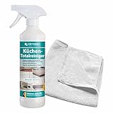 HOTREGA Küchen-Totalreiniger 500 ml | Fettlösend | Für Naturstein, Edelstahl, Glas, Kunststoff | Mit Orangenduft | inkl. Microfasertuch