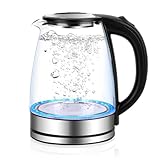 Glas Wasserkocher 2,0 liter, 2300w, BPA-frei, LED Beleuchtung, Schnelles Kochen,Wasserkocher aus Borosilikatglas, 360° Basis, Teekocher Teekessel, Trockenaufschutz, leiser Glaskessel