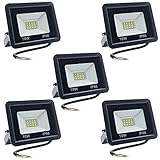 Meision Strahler Außen 10W, Scheinwerfer Warmweiß 3000K IP66 Wasserdicht, 850LM Superhell Aluminium Flutlicht, Außenstrahler für Hof, Garage, Garten, Flur, 5 Stücke