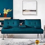 Yaheetech Schlafsofa für max. 3 Personen Gästebett Couch Sofa mit Schlaffunktion Tagesbett Bettsofa Schlafcouch Sofabett Polstersofa bis 350 kg belastbar blau