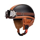 VVPEC Halbschalenhelm Halbhelme Retro Motorrad Helm, Scooter-Helm, Mit Brille Und Herausnehmbares Atmungsaktives Futte Halbschalenhelm Herren Mit ECEDOT für Cruiser Chopper Biker(14,M=57~58cm)
