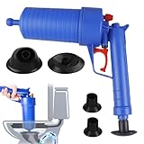 BAIFULAI Toiletten Pömpel, Pressluft Rohrreiniger mit 4 Aufsätze Überdruckventil WC Verstopfung Toilet Plunger Abflusspumpe für Toilette Waschbecken Bodenablauf Bad Küche