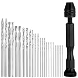 Handbohr mit 25 Spiralbohrer (0.5-3.0mm) Handbohrer Mini Bohrmaschine Pin Vise Mini Hand Drill Bit Set Precision Handbohrer Bit for Harz Wood Jewellery Model Making DIY Drilling
