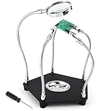Dritte Hand Löten Löthilfe Magnetische Helfende Hand Löt Leiterplattenhalter Werkzeug Modellbau Zubehör Four Arms Helping Hands mit 3X Lupe für Löt und Bastelarbeiten Werkstatt Helping Station
