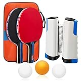 Baozun Tischtennisschläger Set, Tischtennis Set Tischtennis-Schläger mit 2 Tischtennisschlägern, 3 Bällen, Ausziehbare Tischtennisnetz und Tasche