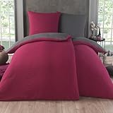 Kuscheli 4 teilig Dreamhome Uni fein Seersucker Wende Bettwäsche Bettbezug für Bettdecke Kissenbezug 80x80, Farbe:WEINROT-GRAU, Größe:2X 135x200 + 2X 80x80 cm