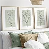 3er Set Premium Poster Set, Moderne Salbei Grüne Pflanzen Abstrakt Kunst Wandbilder, Boho Deko Bilder Für Wohnzimmer Schlafzimmer - Ohne Rahmen (30x40cm)