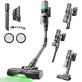 Proscenic P16 Akku Staubsauger Kabellos, 550W 50000pa 65Min mit Flexibles Biegegelenk, GreenEye-Technologie, Display, Anti-Tangle Bodenbürste, für Teppiche Hartböden Haustierhaare Autositze, Grau