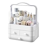 RMAN Schminktisch Organizer Make Up Organizer Beauty Organizer Kosmetikbox Staubdicht mit Deckel Tragegriff Kosmetik Organizer Schlafzimmer Badezimmer Weiß