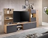 moebel-dich-auf Wohnwand Anbauwand Wohnzimmer-Set Ancona in Artisan Eiche Nb. / anthrazit, Wandboard + Lowboard + Vitrine (BxHxT) 250x135x38 cm