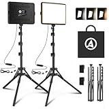 Video Licht Set, 2-Pack 25x20 cm 15 W LED Studio Fotolicht, Dimmbares 2800–6500K Kamera Licht für Video/Streamen von Selfies/Porträts im Innenbereich, Licht mit 160cm Stativ/TypC Adapter (2-Pack)