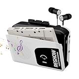 Reshow Kassettenspieler tragbar, eingebautes Mikrofon & Lautsprecher, USB Kassette zu MP3 Konverter, umgekehrte Aufnahme auf Band, Kassettenrecorder mit Kopfhörer（Weiß）