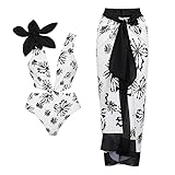 Bikini Kristall Body Badeanzug Strand für Damen Tropisch Rüschen Halter Bikini Badeanzug mit Cover Up Wrap Rock Frauen Chiffon Tie Wrap Rock Bikini Grün, 1 - Schwarz, S