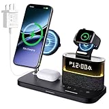5-in-1-Ladestation mit Licht, kabellose Ladestation mit Uhr, Handy-Ständer, 33-W-Adapter, Schnellladegerät für iPhone 16, 15, 14, 13, 12 Pro Max, Apple Watch Airpods