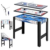 SPORTNOW Multigame Spieltisch 5-in-1-Tisch mit Tischtennis Billardtisch Hockey Basketball Bogenschießen Spieltisch mit Zubehör Multifunktionstisch für Erwachsene 91 x 45,5 x 76 cm Schwarz+Blau