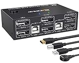 Displayport KVM Switch 2 PC 2 Monitore, KVM Switch 4K@144Hz 8K@30Hz, Dual Monitor KVM Switch Displayport 1.4, USB Displayport Switch für 2 PC Teilen 4 USB Geräte Tastatur, Maus, mit Kabels