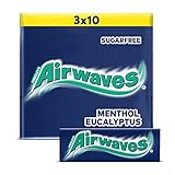 Airwaves Kaugummi, Menthol & Eucalyptus, Blau, zuckerfrei, 20 x 3 Packungen (20 x 3 x 10 Dragees), 600 Kaugummis